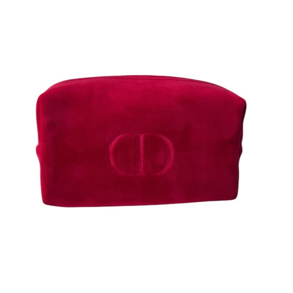 DIOR Cranberry Red Velvet Cosmetics Makeup Pouch Bag Original Box New - Picture 1 of 7